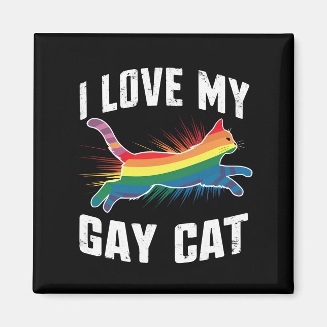 Jag älskar min gaykatt rolig regnbåge stolthet Lgb Magnet (Framsidan)