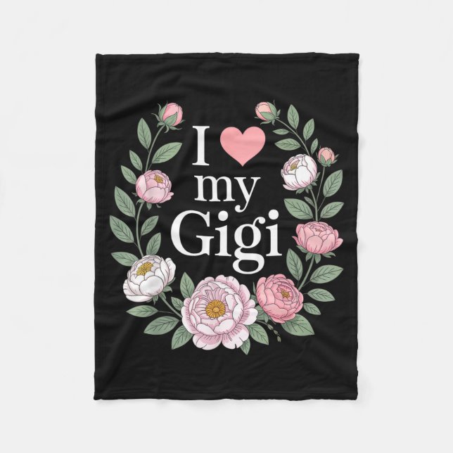 Jag älskar min gigi blommiga hjärta mormor  fleecefilt (Framsidan)