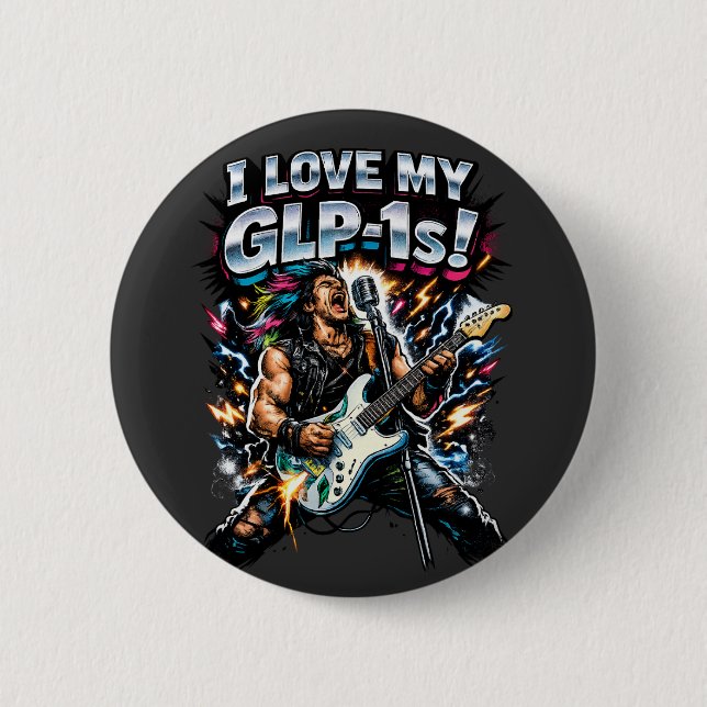 Jag älskar min GLP-1s Rockgitarrist Neon-grafik Knapp (Framsida)