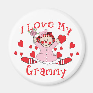 Jag älskar min Grammy trasdocka & hjärtor Magnet