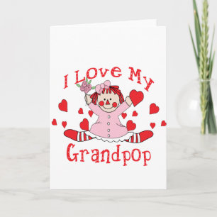 Jag älskar min Grandpop trasdocka & hjärtor Kort
