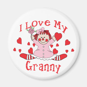 Jag älskar min Grannytrasdocka & hjärtor Magnet