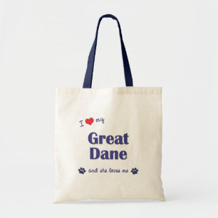Jag älskar min great dane (den kvinnliga hunden) tygkasse