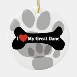 Jag älskar min great dane - hundben julgransprydnad keramik