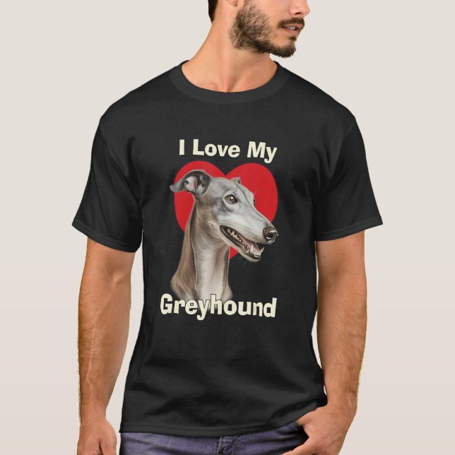 Jag älskar min greyhoundvalp hund t shirt (Framsida)