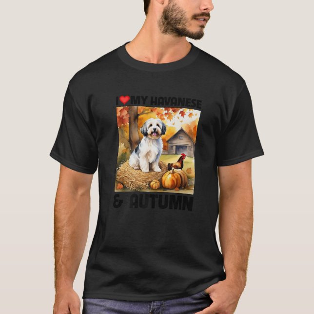 Jag älskar min Havanese och höstlöv pumpa  T Shirt (Framsida)