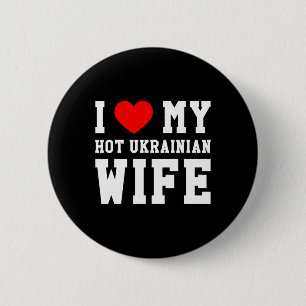 Jag älskar min heta ukrainska fru röda hjärta knapp