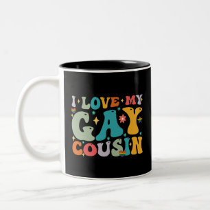Jag älskar min homosexuelle kusin Groovy Rainbow H Två-Tonad Mugg