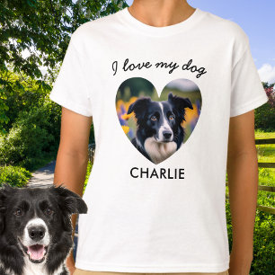 'Jag älskar min hund' Anpassad husdjursfoto i hjär T Shirt