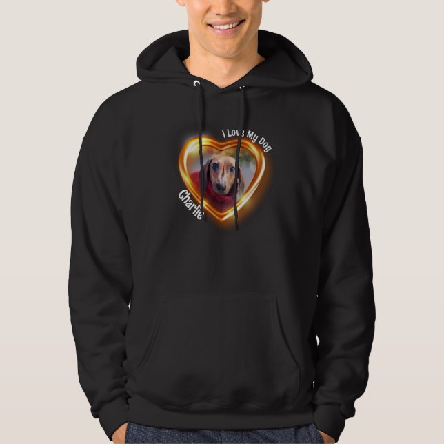 Jag älskar min hund husdjur lysande hjärta hoodie (Framsida)