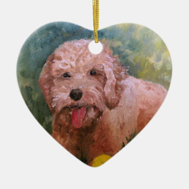 Jag älskar min hund Oranament Goldendoodle Julgransprydnad Keramik (Framsidan)