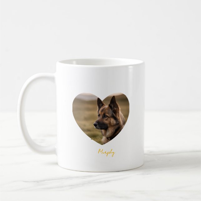 Jag älskar min hunds anpassade bild och namn kaffemugg (Vänster)