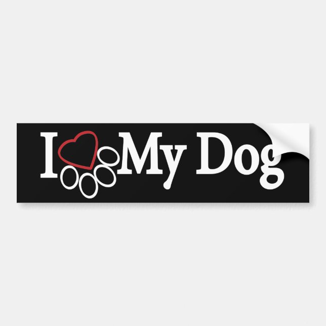 Jag älskar min hundvit på svart bildekal (Framsidan)