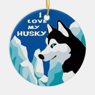 Jag älskar min Husky prydnad Julgransprydnad Keramik
