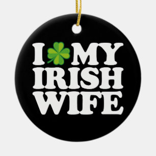 Jag älskar min irländska fru Roligt par St Patrick Julgransprydnad Keramik
