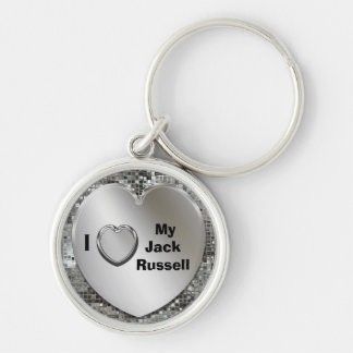 Jag älskar min jackRussell hjärtnyckelring Rund Silverfärgad Nyckelring