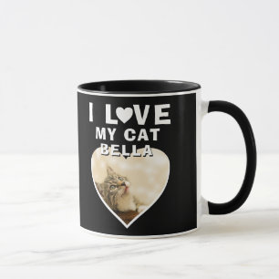 Jag älskar min Katt Hjärt Foto Katt Namn Svart  Mugg