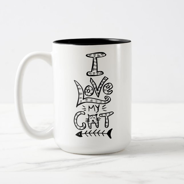 Jag älskar min katt Minimalistisk typografi Mamma  Två-Tonad Mugg (Vänster)