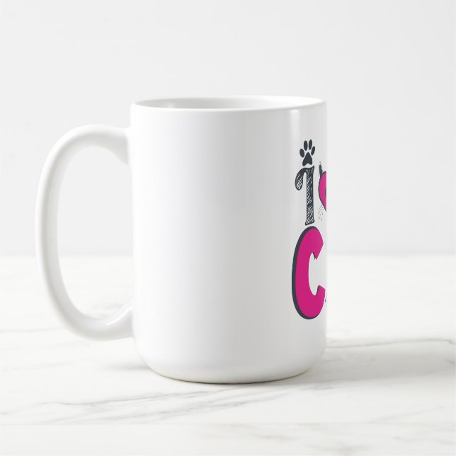 Jag älskar min katt – sött design för kattälskare kaffemugg (Vänster)