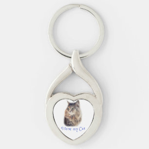 Jag älskar min katt twisted heart silverfärgad nyckelring