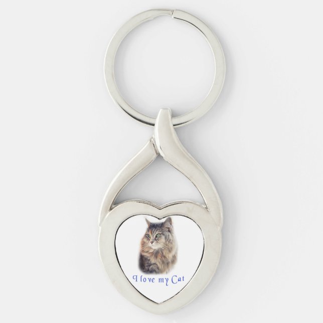 Jag älskar min katt twisted heart silverfärgad nyckelring (Framsidan)