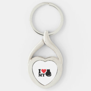 Jag älskar min katt twisted heart silverfärgad nyckelring