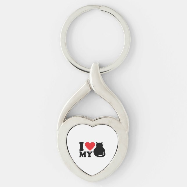 Jag älskar min katt      twisted heart silverfärgad nyckelring (Framsidan)