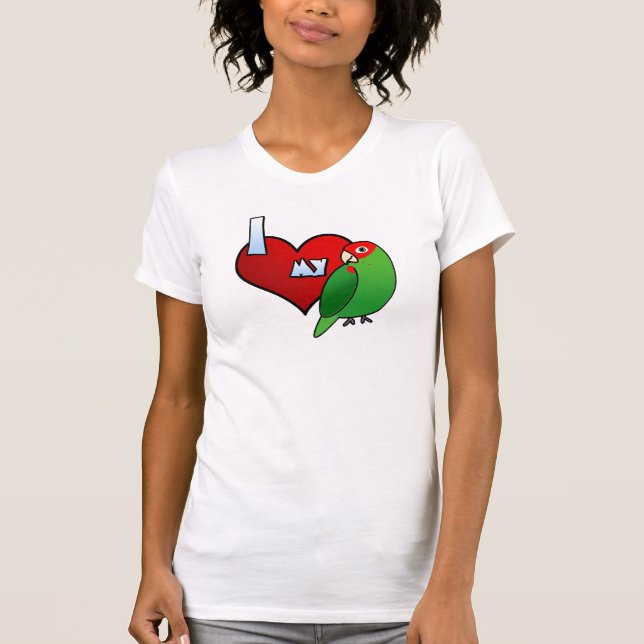 Jag älskar min körsbärsröda hövdade Conure T T Shirt (Framsida)