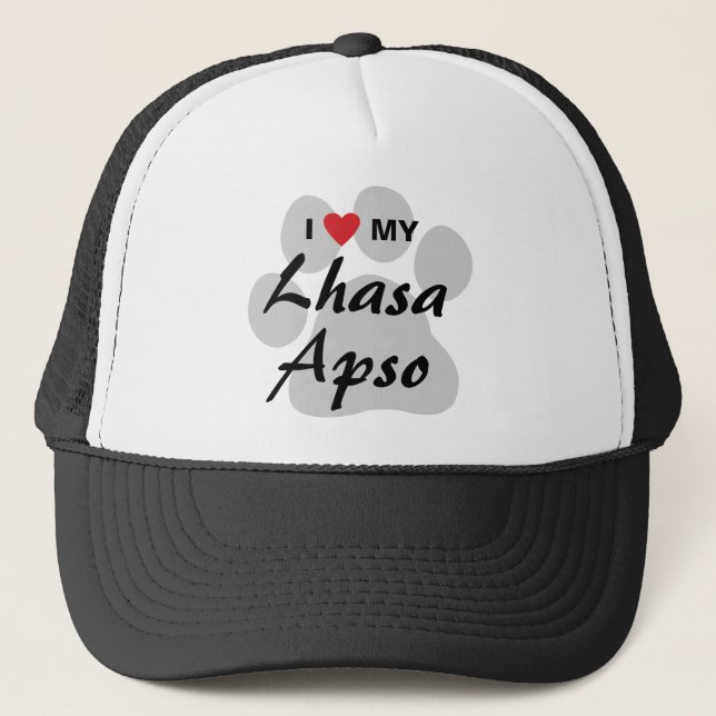 Jag älskar min Lhasa Apso Pawprint Truckerkeps (Framsida)