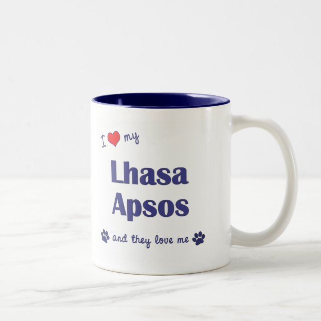 Jag älskar min Lhasa Apsos (åtskilliga hundar) Två-Tonad Mugg (Höger)
