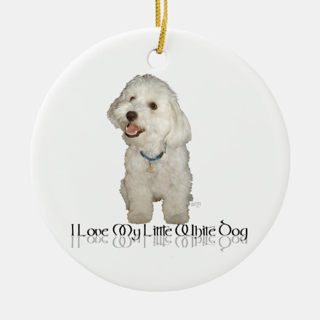 Jag älskar min lilla vita hund - Havanese Julgransprydnad Keramik (Framsidan)