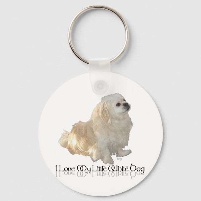 Jag älskar min lilla vita hund - Pekingese ! Nyckelring (Framsida)