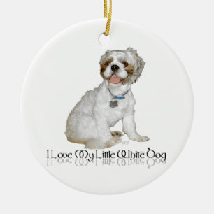 Jag älskar min lilla vita hund - Shih Tzu Julgransprydnad Keramik