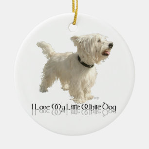 Jag älskar min lilla vita hund - Westie Julgransprydnad Keramik