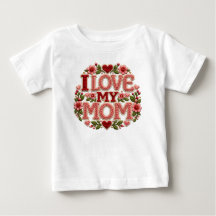 Jag älskar min mamma Blommig hjärta Baby Vit T-Shi
