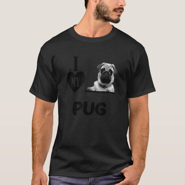 Jag älskar min mops hund 's Mops Design T Shirt (Framsida)