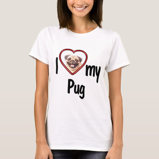 Jag älskar min mops - Söt röd hjärta fotoram T Shirt (Framsida)