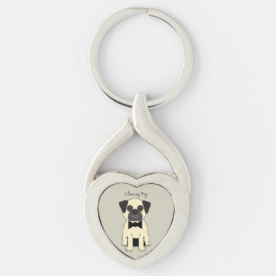 Jag älskar min mops twisted heart silverfärgad nyckelring