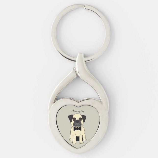 Jag älskar min mops twisted heart silverfärgad nyckelring (Framsidan)