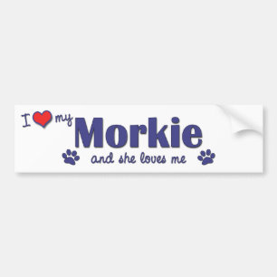 Jag älskar min Morkie (den kvinnliga hunden) Bildekal