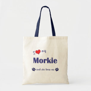 Jag älskar min Morkie (den kvinnliga hunden) Tygkasse