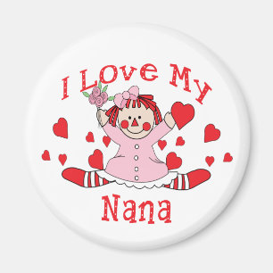 Jag älskar min Nana trasdocka & hjärtor Magnet