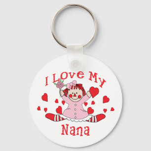 Jag älskar min Nana trasdocka & hjärtor Nyckelring