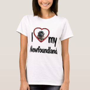 Jag älskar min Newfoundland Hundälskare Rött Hjärt T Shirt