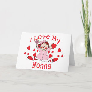 Jag älskar min Nonna trasdocka & hjärtor Kort
