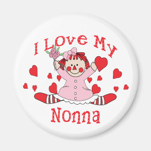Jag älskar min Nonna trasdocka & hjärtor Magnet
