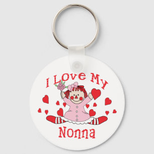 Jag älskar min Nonna trasdocka & hjärtor Nyckelring