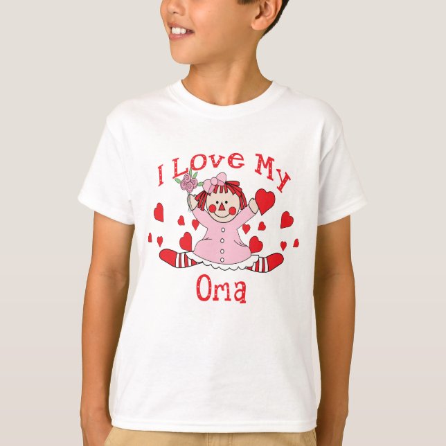 Jag älskar min Oma trasdocka & hjärtor T Shirt (Framsida)