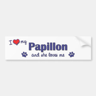 Jag älskar min Papillon (den kvinnliga hunden) Bildekal
