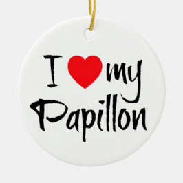 Jag älskar min papillon Hund Julgransprydnad Keramik